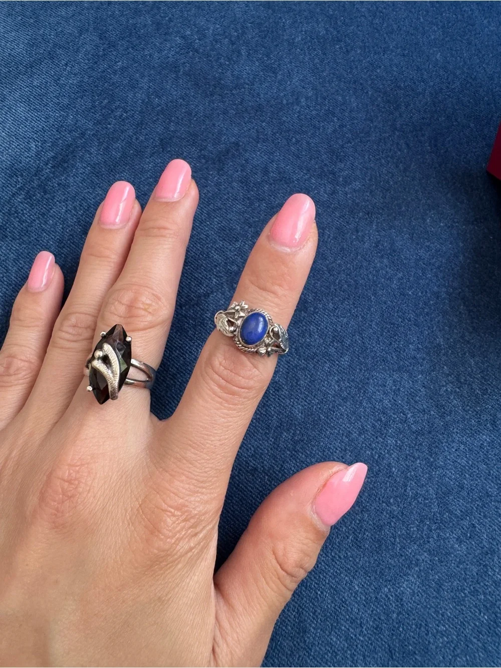 Stunning Blue Lapis Lazuli 925‎ Sterling Silver Flower design Ring size 5.5